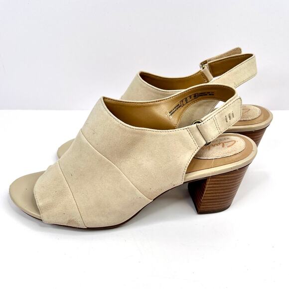 Clarks 9.5M Ralene Shine Sand Suede Slingback Heels Sandals - Picture 2 of 8